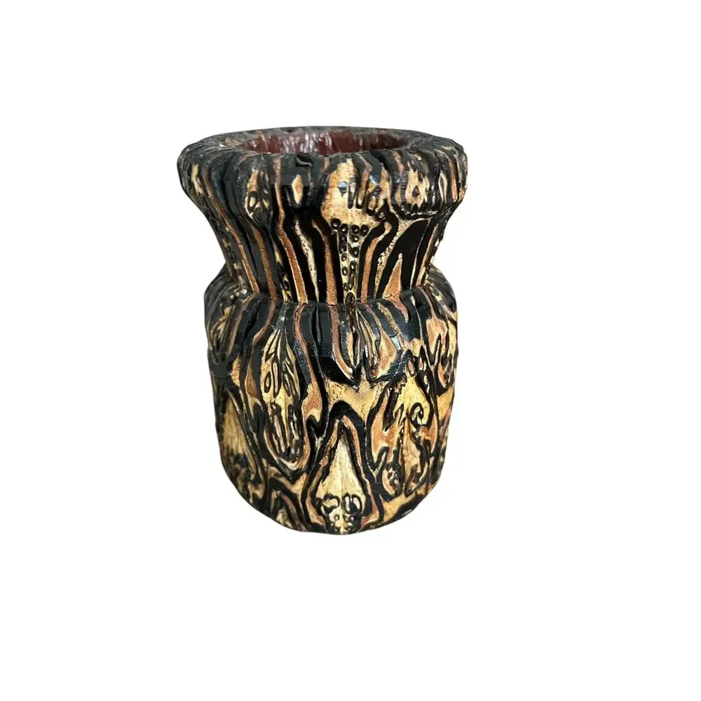 HANDCRAFTED CARVED WOOD VASE New Zealand PONGA Mamaku 5.5” FAST SHIPPING 1450-55